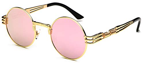 J&L Glasses Retro Klassisches Sonnenbrillen Brille mit Fensterglas Damen Herren Brillenfassung UV-Schutz, Sonnenbrillen Unisex Modische Fahrer für, Autofahren, Outdoor Sport, Steampunk (Pink golden) von J&L Glasses