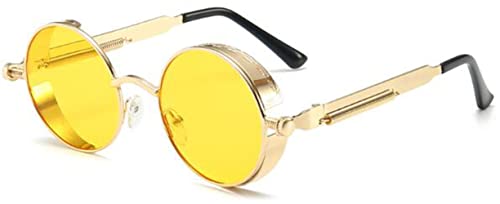 J&L Glasses Retro Sonnenbrille im Steampunk Stil Runde Metallrahmen Polarisiert Brille Herren Damen(gold-gelb) von J&L Glasses