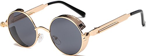 J&L Glasses Retro Sonnenbrille im Steampunk Stil Runde Metallrahmen Polarisiert Brille Herren Damen(golden schwarz) von J&L Glasses