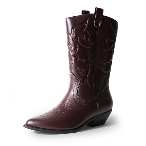 J. Adams Lasso Cowgirl-Stiefel für Damen, mittelhoch, niedriger Absatz, Westernstiefel, Schokoladenbraunes Polyurethan, 38.5 EU von J. Adams