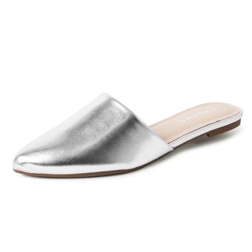 J. Adams Lennox Pantoletten für Damen - Geschlossene Spitze Spitze Flache Ferse Slides, Silberfarbenes PU., 39.5 EU von J. Adams
