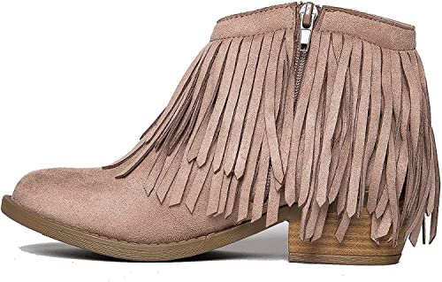 J. Adams Marrow Stiefelette – Western-Fransen, Cowboy-Stiefelette mit niedrigem Absatz, Taupe Vegan Wildleder, 38 EU von J. Adams