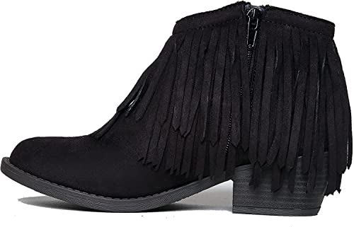 J. Adams Marrow Stiefelette – Westernfransen Cowboy Low Heel Bootie, Schwarzes, veganes Wildleder, 37.5 EU von J. Adams