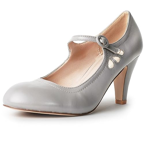 J. Adams Pixie Heels für Damen – Retro Mary Jane Pumps mit Tropfenausschnitt, Graues veganes Leder, 38.5 EU von J. Adams