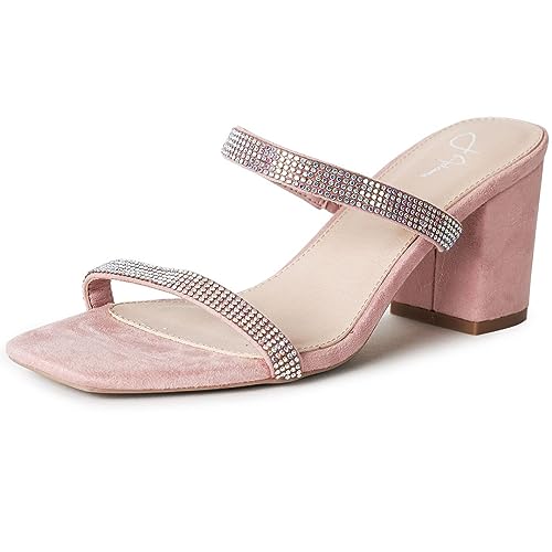 J. Adams Stormi Pantoletten für Damen – Sandalen mit quadratischem Zehenbereich, Doppelband, niedriger Blockabsatz, Strass-Steine, 37.5 EU von J. Adams