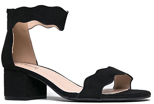 J. Adams Suede Open Toe Ankle Strap Sandal - Trendy Kitten Heel Shoe - Low Block Formal Heel - Mimi by von J. Adams