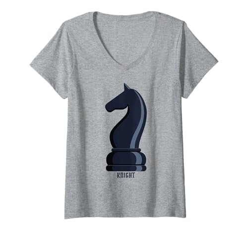 Damen Black Knight Schachfigur Kostüm T-Shirt mit V-Ausschnitt Damen Black Knight Schachfigur Kostüm T-Shirt mit V-Ausschnitt von J. Walker