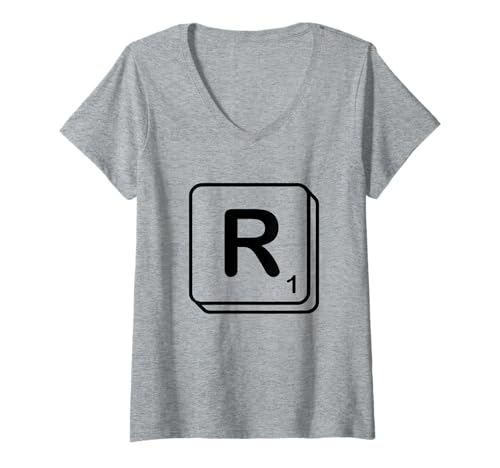 Damen Buchstabe R Wortspiel Fliese T-Shirt mit V-Ausschnitt Damen Buchstabe R Wortspiel Fliese T-Shirt mit V-Ausschnitt von Word Game Tiles Group Costume by J. Walker
