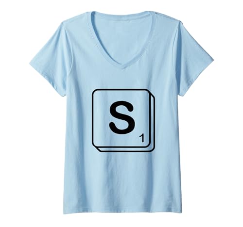 Damen Buchstabe S Wortspiel Fliese T-Shirt mit V-Ausschnitt Damen Buchstabe S Wortspiel Fliese T-Shirt mit V-Ausschnitt von Word Game Tiles Group Costume by J. Walker