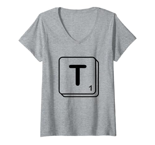 Damen Buchstabe T Wortspiel Kachel T-Shirt mit V-Ausschnitt Damen Buchstabe T Wortspiel Kachel T-Shirt mit V-Ausschnitt von Word Game Tiles Group Costume by J. Walker