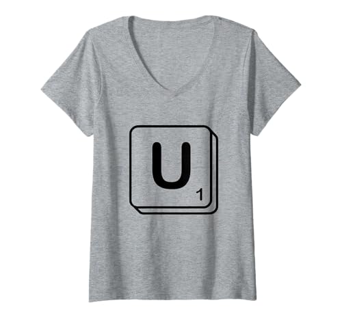 Damen Buchstabe U Wortspiel Kachel T-Shirt mit V-Ausschnitt Damen Buchstabe U Wortspiel Kachel T-Shirt mit V-Ausschnitt von Word Game Tiles Group Costume by J. Walker
