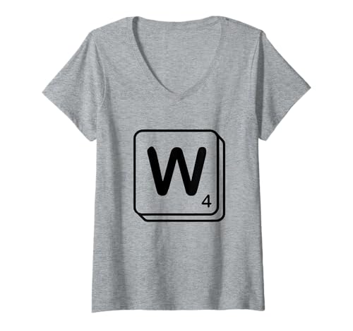 Damen Buchstabe W Wortspiel Fliese T-Shirt mit V-Ausschnitt Damen Buchstabe W Wortspiel Fliese T-Shirt mit V-Ausschnitt von Word Game Tiles Group Costume by J. Walker