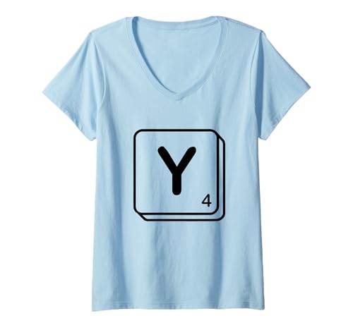 Damen Buchstabe Y Wortspiel Kachel T-Shirt mit V-Ausschnitt von J. Walker