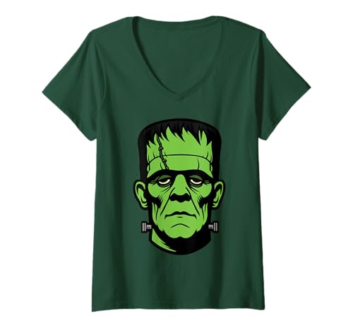 Damen Frankenstein Monster Halloween Kostüm T-Shirt mit V-Ausschnitt Damen Frankenstein Monster Halloween Kostüm T-Shirt mit V-Ausschnitt von J. Walker