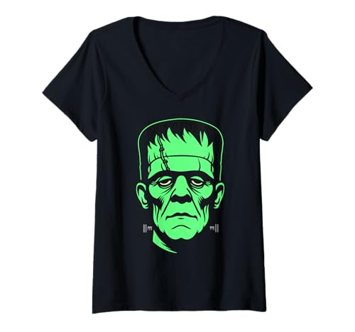 Damen Frankenstein Monster Halloween Kostüm T-Shirt mit V-Ausschnitt Damen Frankenstein Monster Halloween Kostüm T-Shirt mit V-Ausschnitt von Halloween Monsters by J. Walker