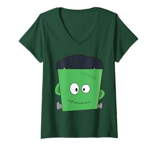Damen Frankenstein Monster Halloween Kostüm T-Shirt mit V-Ausschnitt von J. Walker