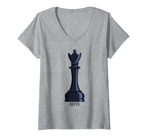 Damen Schwarze Königin Schachfigur Kostüm T-Shirt mit V-Ausschnitt von J. Walker