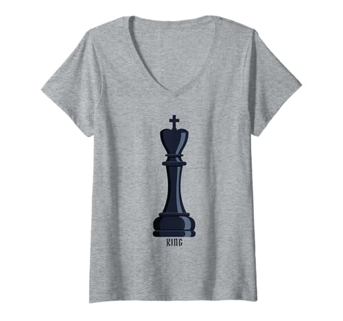 Damen Schwarzer König Schachfigur Kostüm T-Shirt mit V-Ausschnitt Damen Schwarzer König Schachfigur Kostüm T-Shirt mit V-Ausschnitt von J. Walker