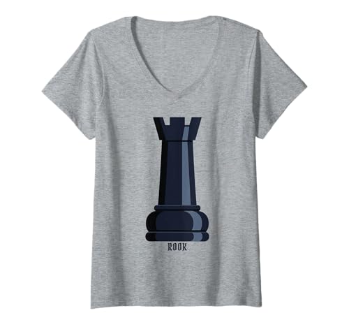 Damen Schwarzer Turm Schachfigur Kostüm T-Shirt mit V-Ausschnitt Damen Schwarzer Turm Schachfigur Kostüm T-Shirt mit V-Ausschnitt von J. Walker