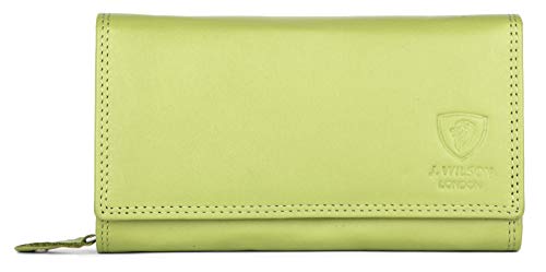 Damen RFID-Schutz Echtleder b枚rse Karte Frauen b枚rse Rei脽verschluss M眉nzfach Gr. 38, lindgr眉n von J. Wilson London