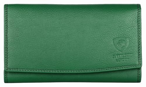 J. Wilson London Damen RFID Schutz Echtleder Geldbörse Karte Frauen Geldbörse Reißverschluss Münzfach (Grün) von J. Wilson London