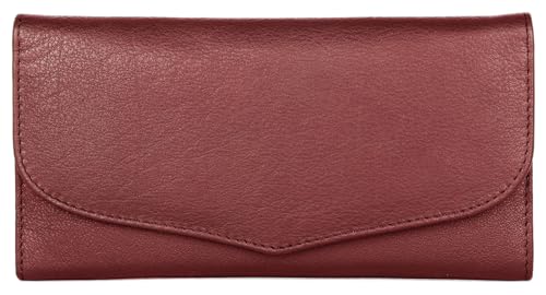 J. Wilson London Damen RFID-sichere Designer-Geldbörse aus weichem Leder, Clutch-Geldbörse mit Reißverschlusstasche, in Geschenkbox, dunkles burgunderrot, M, Zeitgenössisch von J. Wilson London