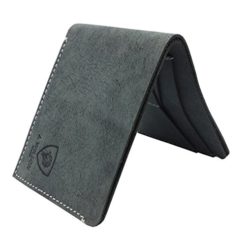 J. Wilson London Herren-Geldbörse aus echtem Leder, RFID-blockierend, mit Münzfach mit Reißverschluss, in Geschenkbox, Distressed Grey - Slim, M, Zeitgenössisch von J. Wilson London