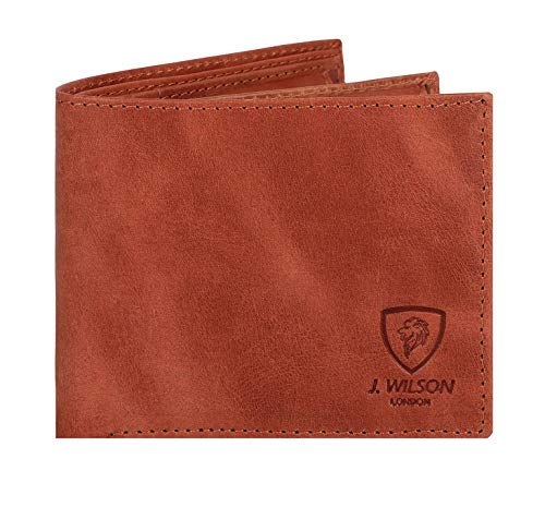 J. Wilson London Herren-Geldbörse aus echtem Leder, RFID-blockierend, mit Münzfach mit Reißverschluss, in Geschenkbox, Distressed Tan - Style 2, M, Zeitgenössisch von J. Wilson London
