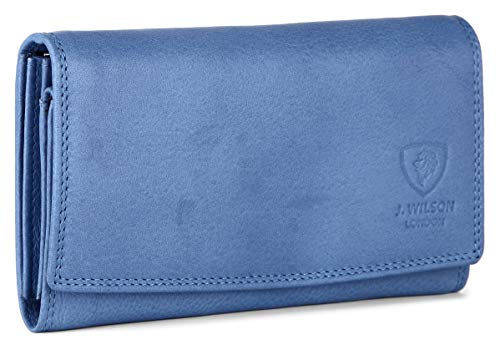 J. Wilson London RFID-Schutz für Damen, echtes Leder, Geldbörse, Karten, Geldbörse, Reißverschluss, Münzfach, blau, 38 J. Wilson London RFID-Schutz für Damen, echtes Leder, Geldbörse, Karten, Geldbörse, Reißverschluss, Münzfach, blau, 38 von J. Wilson London