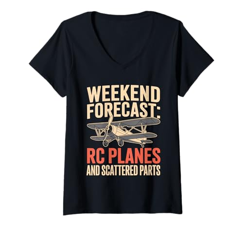 Damen Wochenendvorhersage RC Flugzeuge Streuteile Pilot Hobbyist T-Shirt mit V-Ausschnitt Damen Wochenendvorhersage RC Flugzeuge Streuteile Pilot Hobbyist T-Shirt mit V-Ausschnitt von J.Bergsonn: RC Airplane Hobbyist Flying Club