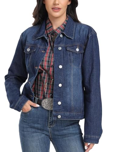 J.Corinne Jeansjacke Damen, Vintage-Jeansjacken mit Nähten, reguläre Passform im Trucker-Stil, Lange Ärmel mit Tasche, Vielseitige Jeansjacken für Damen Navy Blau L von J.Corrine