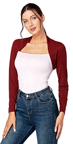 J.Corrine Bolero Jäckchen Kurz Strickjacke Festlich Shrug Damen Langarm Offene Weinrot XL von J.Corrine