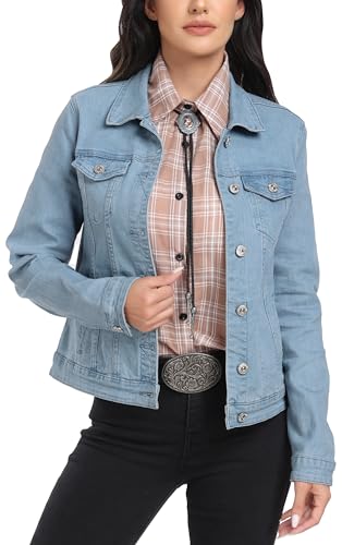 J.Corrine Jeansjacke Damen, Dehnbare Damen-Jeansjacke mit langen Ärmeln, Vintage, Basic, trendige Button-up-Trucker-Jeansjacken mit Taschen Blau L von J.Corrine