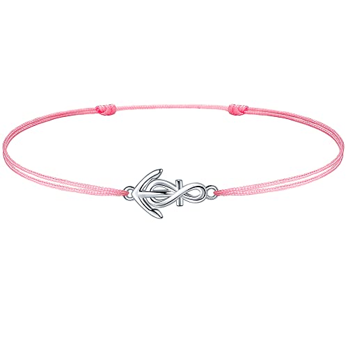 J.Endéar Fußkettchen Infinity Anker für Damen Mädchen Sterling Silber 925 Cord Handgefertigt Schmuck Sommer Strand Unendlichkeit Liebe Freundschaft Geschenk, Rosa von J.Endéar