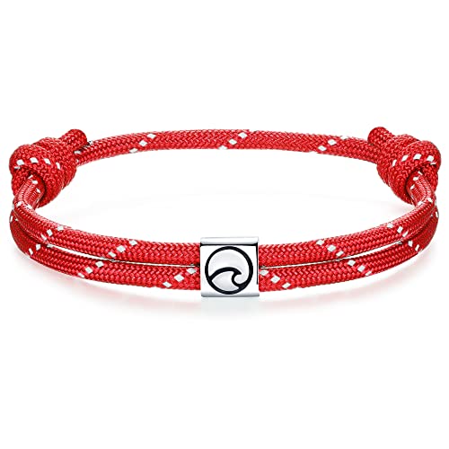 J.Endéar Welle Armband Nautical Maritime Paracord mit Silber 925 Charm für Herren Damen, Junge Männer Surfen Meer Strand Segeltau Freunde Partner Geschenk, Rot von J.Endéar