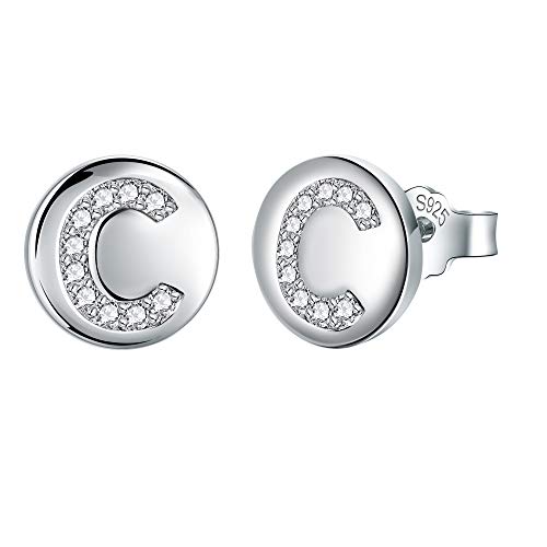 J.Endéar Ohrringe Buchstabe C für Damen Mädchen Silber 925 Hypoallergene Kleine Ohrstecker Zirkonia Schmuck 8mm Geschenk für Kinder von J.Endéar