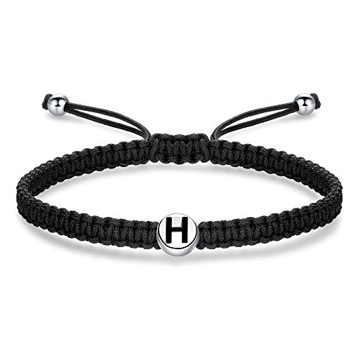 J.Endéar Buchstabe Initial H Armband für Damen Mädchen Herren 925 Sterling Silber geflochtenes Initialenarmband mit verstellbarer Kette 16+8 cm Seilarmband von J.Endéar