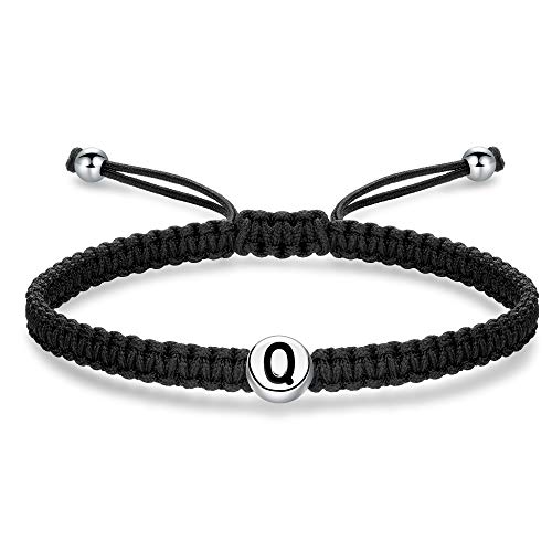 J.Endéar Buchstabe Initial Q Armband für Damen Mädchen Herren 925 Sterling Silber geflochtenes Initialenarmband mit verstellbarer Kette 16+8 cm Seilarmband von J.Endéar