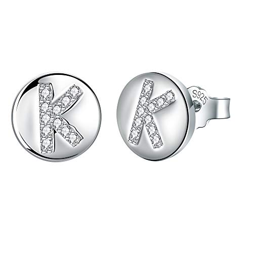 J.Endéar Ohrringe Buchstabe K für Damen Mädchen Silber 925 Hypoallergene Kleine Ohrstecker Zirkonia Schmuck 8mm Geschenk für Kinder von J.Endéar