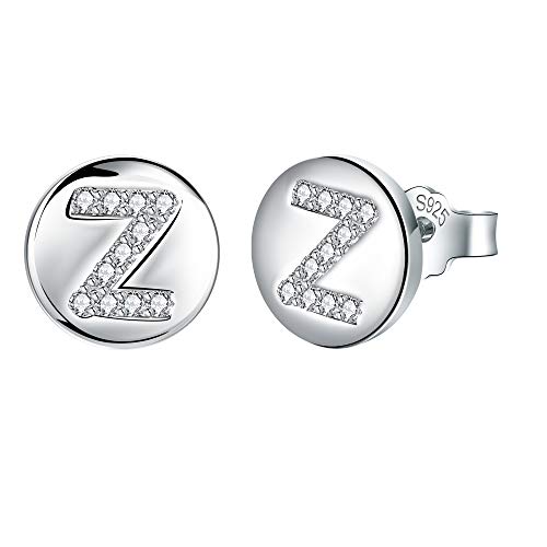 J.Endéar Ohrringe Buchstabe Z für Damen Mädchen Silber 925 Hypoallergene Kleine Ohrstecker Zirkonia Schmuck 8mm Geschenk für Kinder von J.Endéar