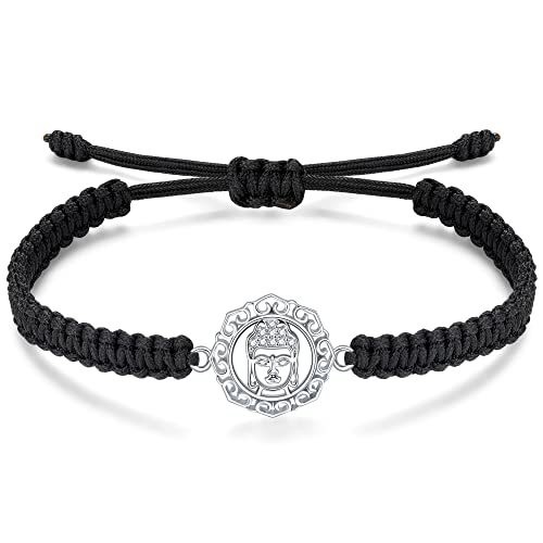 J.Endéar Buddha Armband für Damen Herren Silber 925 Handmade Filigrane Schnur Verstellbares Armband Tibetischer Lotusblumenschmuck Buddhistisches Amulett Glaube Geschenk von J.Endéar