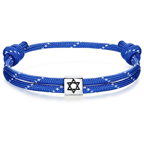 J.Endéar Davidstern Nautisches Armband Silber 925 | Handgefertigtes Segeltau Paracord Surfer Armband | Herren Damen Jungen Jüdischer Schmuck Schutz Amulett Spirituelles Geschenk, Blau von J.Endéar