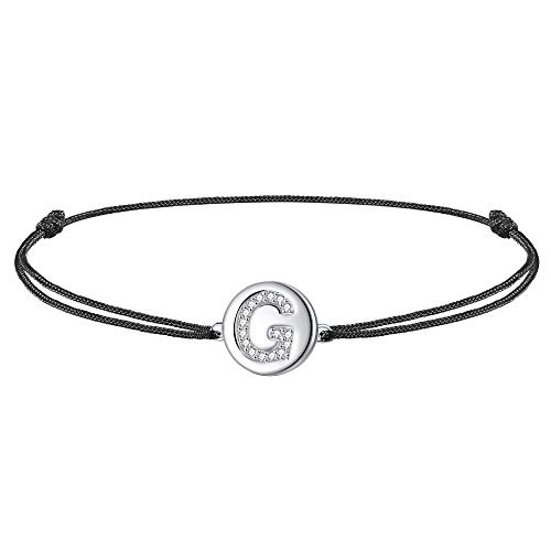 J.Endéar Frauen Mädchen Fußkettchen Buchstabe G Silber 925 Filigran Cord Sommer Strand Schmuck Geschenk 34cm Einstellbar Handgefertigt von J.Endéar