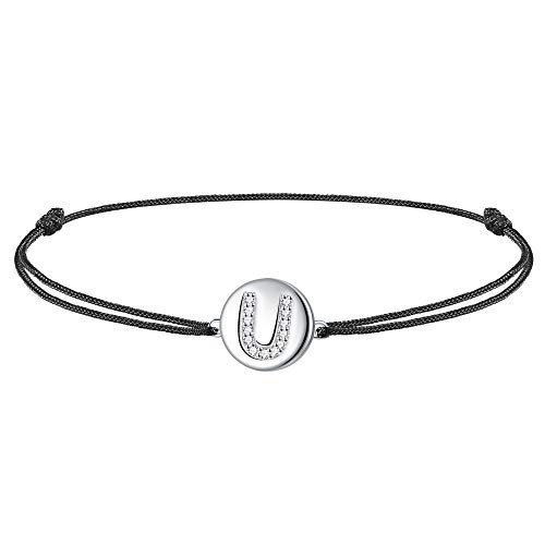 J.Endéar Frauen Mädchen Fußkettchen Buchstabe U Silber 925 Filigran Cord Sommer Strand Schmuck Geschenk 34cm Einstellbar Handgefertigt von J.Endéar