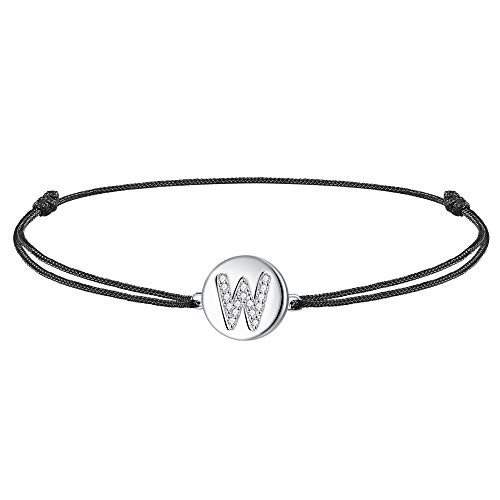 J.Endéar Frauen Mädchen Fußkettchen Buchstabe W Silber 925 Filigran Cord Sommer Strand Schmuck Geschenk 34cm Einstellbar Handgefertigt von J.Endéar