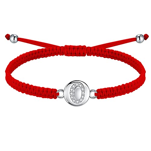 J.Endéar Glück Rotes Kordelarmband mit Buchstabe O Silber 925 für Damen Mädchen, Handgefertigtes Armband Verstellbare Frauen, Geburtstagsschmuck Kommuniongeschenk von J.Endéar