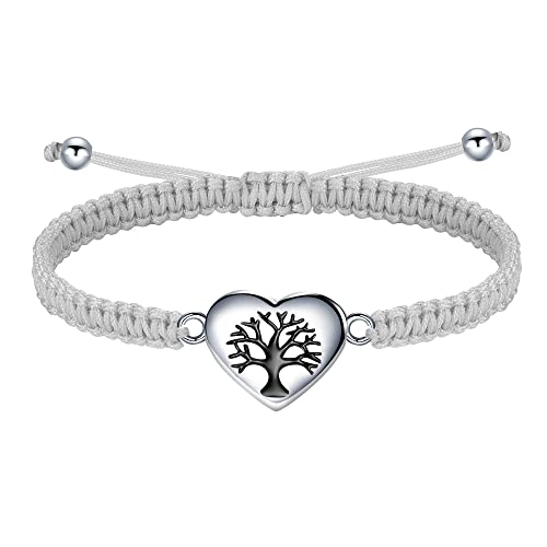 J.Endéar Lebensbaum Herzen Armband für Damen, Silber 925 mit Handarbeit Geflochtene Filigrane Kordel Kette Verstellbares Armband Frauen Mädchen Schmuck Familie Freundschaft Geschenk,Grau von J.Endéar