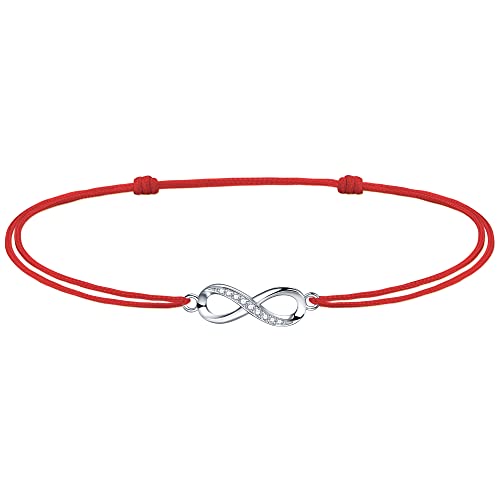 J.Endéar Infinity Fußkettchen Damen Mädchen Silber 925 Handarbeit Kordel Armband Liebe Freundschaft Geschenk 34cm verstellbar, Rot von J.Endéar