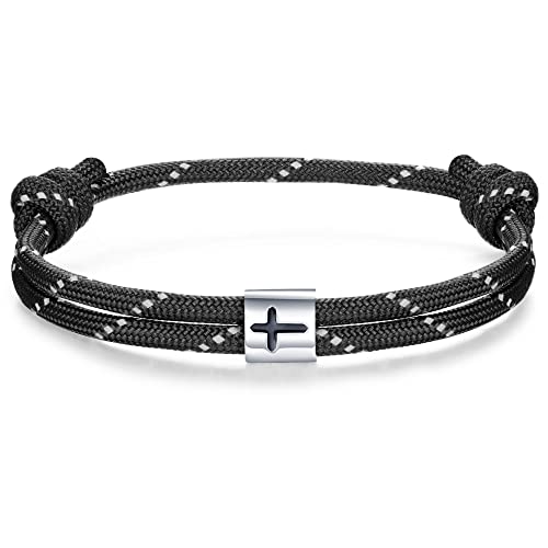 J.Endéar Kreuz Nautisches Armband Herren | Handgefertigtes Segeltau Paracord mit Silber 925 Spirit Armband Damen | Jungen Geschenk Surf Sea Armband, Schwarz von J.Endéar