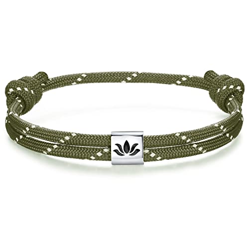 J.Endéar Nautical Paracord Armband mit Lotusblüte für Damen Herren | Silber 925 Lotus Armband Yoga Schmuck | Männer Jungen Surfer Segeltau Freunde Paar Armband Meer Geschenk, Grün von J.Endéar